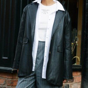 Plus Size Faux Leather Blazer